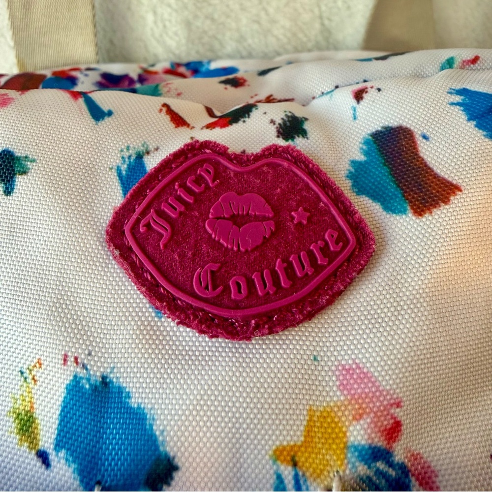 Juicy Couture Paint Splatter Nylon Satchel Shoulder Bag Crossbody Pom Pom Y2K - Picture 7 of 13